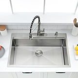VOKIM 33 Inch Drop In Kitchen Sink Workstation - 33 x 22 Inch Drop In Sinks 16 Gage Stainless Steel Topmount Sinks Single Bowl 10'' Deep Handmade Above the Counter sink with Cutting Board& Strainer