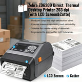 YuechengParts ZD620d Direct Thermal Desktop Printer ZD620 with Cutter + LCD Screen 203 dpi Print Width 4 in Bluetooth Interface-Ethernet, Serial, USB - ZD62142-D2EF00EZ