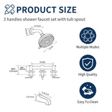 3 Handles Shower Faucet Set with Tub Spout Bathtub Shower Faucet Combo Set Shower System Complete Tub and Shower Trim Kit Brushed Gold Shower Set
