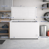 Smad Chest Deep Freezer 14 Cu Ft, Large Chest Freezer with 7 Level Adjustable Temperature,Compact Freestanding Top-opening Deep Freezer with Removable Storage Basket, Wheels, White
