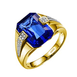 Oseew 8ct Sapphire Ring 10K/14K/18K Real Yellow Gold Emerald Cut Shape Gemstone Ring for Men Gemstone Ring for Engagement Fathers Day Wedding(Silver)