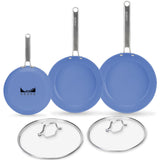 MsMk 5-Piece Ceramic Non Stick Pans Set 8, 10, 12 Inch Frying Pans, 10inch and 12 Inch with Tempered Glass Lids, Stay-Cool Handles