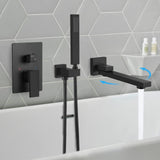 gotonovo Wall Mounted Bathtub Faucet with Hand Held Sprayer,Tub Shower Faucet Set,Single Handle Bathroom Shower System Mixer for Tub,Rough-In Valve Included Swivel Tub Spout Matte Black