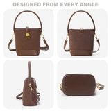 Faux Suede Bucket Bags for Women, Small Top Handle Purse with Crossbody Strap, Vintage Handbag with Twist Lock for Everyday Use (Coffee)