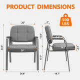 CLATINA Big & Tall 500 lbs Waiting Room Guest Chair, Leather Office Reception Chair No Wheels with Padded Arms for Elderly Home Desk Conference Room Lobby Side Salon Clinic, Grey(2 Pack)