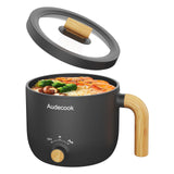 Hot Pot Electric, 1.5L Rapid Noodles Cooker, Portable Nonstick Mini Multicooker (Black) Audecook