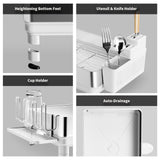 Ewaiira Dish Drying Rack, 304 Stainless Steel Dish Racks for Kitchen Counter, Dish Drainers with Automatic Drainage, Utensil Holder & Cups Holder, Space Saving Kitchen Organizer, White