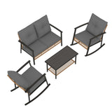 Deersky 4 Piece Outdoor Patio Furniture Set, All-Weather Modern PE Wicker Rattan Conversation Set with 4" Cushions for Comfortable, Easy to Assemble, Dark Grey