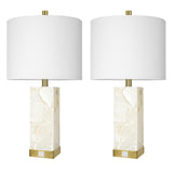 Scenekoy 23" Alabaster Table Lamps Set of 2 for Living Room Bedroom, Bedside Lamps with USB A+C Ports, Modern Table Lamp with Linen Shade for Living Room Bedroom Nightstand (Bulbs Included)