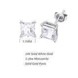 FANCIME 14k Solid White Gold Round 4 Prong 2cttw Moissanite Earrings 5.5mm D-E Color VVS Clarity Tiny Small Mini Sleeper Stud Earrings Fine Jewelry for Women
