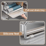 Stainless Steel Dish Drying Rack, Metal Dish Drainer for Kitchen, 2 Tier Dish Racks for Kitchen Counter, Large Capacity Plate Organizer for Kitchen(Large)
