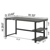EXCEFUR Industrial Computer Desk, Home Office Desk with Storage Shelves, Wood Study Writing Table for Bedroom, Living Room, Grey, 53 Inch
