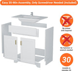 LDarqeer 30 Inch Bathroom Vanity with Ceramic Sink, Easy Tool-Free Installation Modern Farmhouse Sink Cabinet for Bathroom Remodel (White)