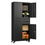 Yizosh Metal Garage Storage Cabinet with Locking Doors and Adjustable Shelves, 74" Rolling Tool Storage Cabinet with 4 Wheels and 2 Drawer for Garage,Warehouse