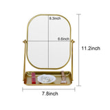 Tstarer 360 Degrees Rotating Metal Makeup Mirror with Storage, Vanity Mirror for Desk, Bathroom, Bedroom, Dressing Table (Gold)