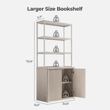 Book Shelf Fluted Bookshelf 71" Tall Bookcase with Doors Storage 5 Tier Mid Century Modern Bookshelves Large Shelves