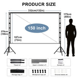 lejiada Giant 150 inch Portable Projector Screen with Dual Stand, 4K HD Front/Rear Projection Movie Screen for Backyard Theaters and Camping, Foldable Anti-Crease Fabric with Carry Bag