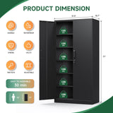 Metal Storage Cabinets with Lock Doors,Tall Locker Organizer Steel Garage Cabinets, 5 Adjustable Layers (Black)