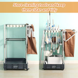 Janitorial cart Housekeeping cart Cleaning Cart on Wheels Housekeeping Caddy with Shelves Broom mop Holder QTJH