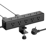 CCCEI Standing Desk Clamp Power Strip with 15 Outlets, Widely Spaced Desktop Edge Mount Surge Protector Outlet, Fast Charging USB-A and USB-C Ports, 15 FT Flat Plug, Black Fit 1.6 inch Table top.