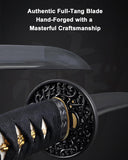 1045 Steel Damascus Geometric Wakizashi, Hand Forged Full Tang Sword