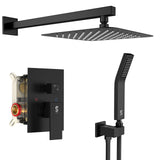 SR SUN RISE Black Square Rainfall Shower Head and Handle Set, Wall Mounted Shower Fixtures, Metal Shower Faucet Trim Repair Kits (With Shower Valve)