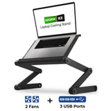 Executive Adjustable Laptop Stand for Desk w/2 Fans & 3 USB Ports, Ergonomic Foldable Laptop Holder Uncaged Ergonomics