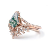 10k 14k 18k gold 1.5 ct Moss Agate Engagement Ring Set Heart shape Moss Agate Wedding Ring Set Gold For Valentines day Chirstomas (rose gold)
