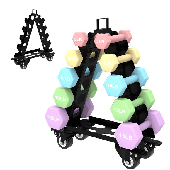 Dumbbell Rack 5 Tier with Wheels(Dumbbells not included),A-Frame Metal Dumbbell Holder with Handle,Multilevel Weight Storage for Dumbbells,Tree Shape Compact Weight Rack/Holder,Perfect for Home Gym ZHSX