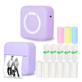 Mini Thermal Printer, Inkless Sticker Printer with 14 Rolls Paper, Bluetooth Portable Printer, Purple Vicbear