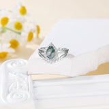 925 Sterling SilverNatural Moss Agate Engagement Ring Set 1.25ct Green Stone 18k gold Pear Cut Natural Moss Agate Ring Set for Women 10k gold Natural Moss Agate Ring Set