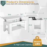 PayLessHere | 39" Lift Top Coffee Table | White | with Hidden Storage