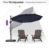 PURPLE LEAF Cantilever Umbrella 10 Feet Round Smooth 360° Rotation Navy
