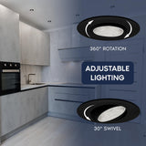 LUXRITE 3-Inch Gimbal LED Recessed Lighting, 5 Color Selectable 2700K-5000K, 9 Watts, 750 Lumens, Adjustable 360º + 30º Swivel Spotlight, Dimmable, CRI90, IC & Wet Rated, ETL, Black (12 Pack)