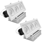 LUXRITE 3-Head Regressed Gimbal LED Recessed Spotlight, 360°+15° Adjustable, 5CCT 2700K-5000K, CRI90, 45W, 3000 Lumens, 60° Beam Angle, Rectangular White Finish, Dual Dimmable, IC & Wet Rated (2 Pack)