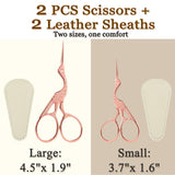 2 PCS Rose Gold Stork Embroidery Scissors with Leather Covers, 4.5 Inch & 3.7 Inch Stainless Steel Small Sewing Scissiors, For Precision Cutting DIY Craft Cross Stitch Tailoring Floral Trimming