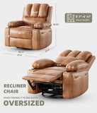 Garvee 27" Power Recliner Chair for Adults with Massage and Heat 360° Swivel Oversized Leather Recliner Chair Large Seat Width with USB Ports & Side Pockets for Living Room Bedroom, Two-Tone Retro