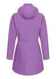 ATLASLAVA Rain Jacket Women Waterproof Long Lightweight Raincoat Hooded Windbreaker Outdoor Trench Coat Purple L