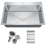 Vivrhintty 30-inch Single Bowl Workstation Kitchen Sink, Drop-in/Top-Mount Stainless Steel with Nano Coating & Basket Strainer, 30"x18"x9"