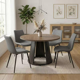 HIPIHOM 47.2” Round Dining Table Set for 4 Modern Wood Table with 4 Upholstered Chairs, Metal Pedestal Base, Space-Saving Kitchen & Dining Furniture for Small Apartments and Compact Spaces
