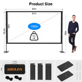 AHOLON Outdoor Projector Screen with Stand - 100 Inch Portable Projector Screen Indoor and Outdoor Projector Screens 16:9 4K HD Wrinkle Free Lightweight Movie Screen with Carry Bag,Enioy Movie Nights