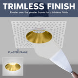 LUXRITE 1-Inch LED Trimless Recessed Spotlight with Brass Reflector Trim Replacement 10W, 850LM, 2700K-5000K, 38° Beam Angle, Dimmable, Push-n-Lock, CRI90, Damp & IC Rated, ETL White + Brass (4 Pack)