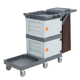 Commercial Janitorial Cart with 2 Cabinet, Cleaning Cart On Wheels, Housekeeping Caddy with Cover, Shelves Towallmark