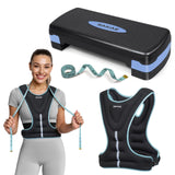 Step Aerobics Platform Set with Weighted Vest & Measuring Tape, Aerobic Steppers for Exercise at Home, Adjustable Height 2 Level Risers Workout Stepper with Non-Slip Surface, Blue Black