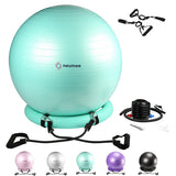 NEUMEE Yoga Ball Chair with 65cm Exercise Ball & 2 Resistance Bands, Stability Base for Home Office, Yoga, Pilates & Fitness, Balance Ball for Posture, Core Strength & Low Impact Workouts (Teal)