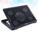 Five Fan Laptop Cooling Pad Stand Metal Adjustable Black USB Hub