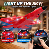 ANTSIR Remote Control Plane F-22 Raptor, 2.4GHz Durable Foam Rc Airplane with Smart Gyro/LED Lights/3 Rechargeable Batteries, RC Jet Glider Toy Gift for Kids Boys Girls 8-16 Year Old (Red)