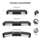 OPNICE Desk Organizers and Accessories, Dual Monitor Stand Riser with Drawer and 2 Pen Holders, Desk Shelf Computer Racks & Printer Stand for Office Workspace Organizers, Desktop Organization (Black)