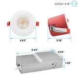 LUXRITE 12-Pack 4 Inch LED Recessed Lights with J-Box, 5CCT 2700K-5000K, 2 Hour Fire Rating, 15 Watts, 1000 Lumens, 38° Spotlight, Dimmable, IC Rated, Wet Rated, ETL - Smooth Trim