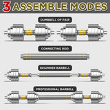 PHOEROS Adjustable Dumbbell Set - 44/66/88 LBS weights set, Dumbbell Barbell 3 in 1, Steel Dumbbells Pair with Connecting Rod for Adults Women Men Fitness Workout, Home Gym Exercise Training Equipment (88lbs)